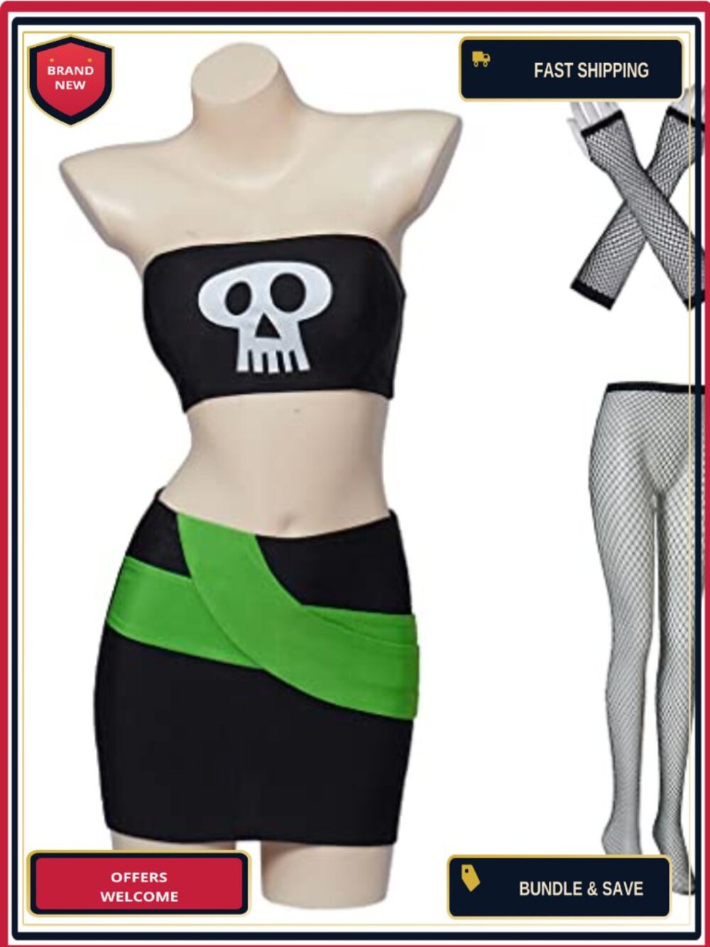 Sam Manson Cosplay Costume Skull Print Crop Top Mini Skirt Set
